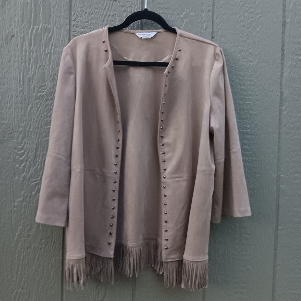 ALLISON DALEY Petite Faux Suede Fringe Studded Blazer 12P